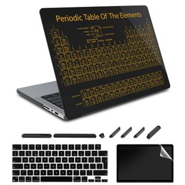 AiGoZhe MacBook Pro 14 Inch Case 2021 Release A2442 M1 Pro/Max with Touch ID,Printed Black Shell & Screen Protector & Keyboard Skin Cover,Science Yellow Periodic Table of The Elements Case