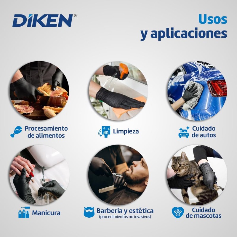 DIKEN Guantes 100% Nitrilo, Grado Alimenticio, SIN Polvo, Libre de