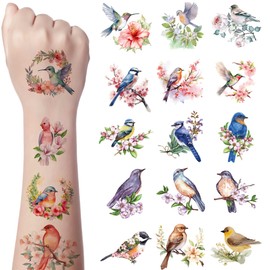 JoyfulGlam 3D Hummingbird Temporary Tattoos Adult Watercolor Tiny Flower Fake Birds Temp Tattoos for Women Kids Waterproof Colorful Rainforest Bird Birthday Party Decorations for Girls Boys