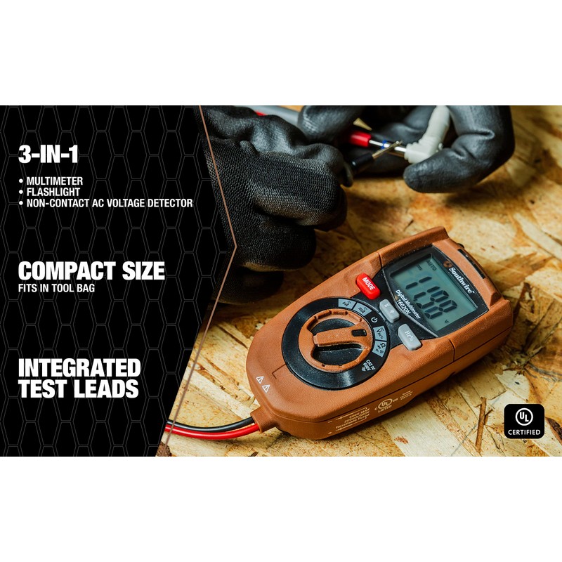 Southwire Multimeter Compact 3-in-1 - Built-In Voltage Detector & Flashlight