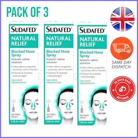 SUDAFED 3 x 15ml Sudafed Natural Relief Blocked Nose Spray Nasal Spray (GREEN)