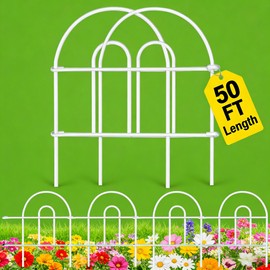 AMAGABELI 35 Panels 18in(H)×50ft(L) Decorative Garden Fence No Dig Rustproof Metal Pre-Linking Fence Panels Garden Edging Border Animal Barrier Fencing for Flower Beds Yard Patio Outdoor Decor White