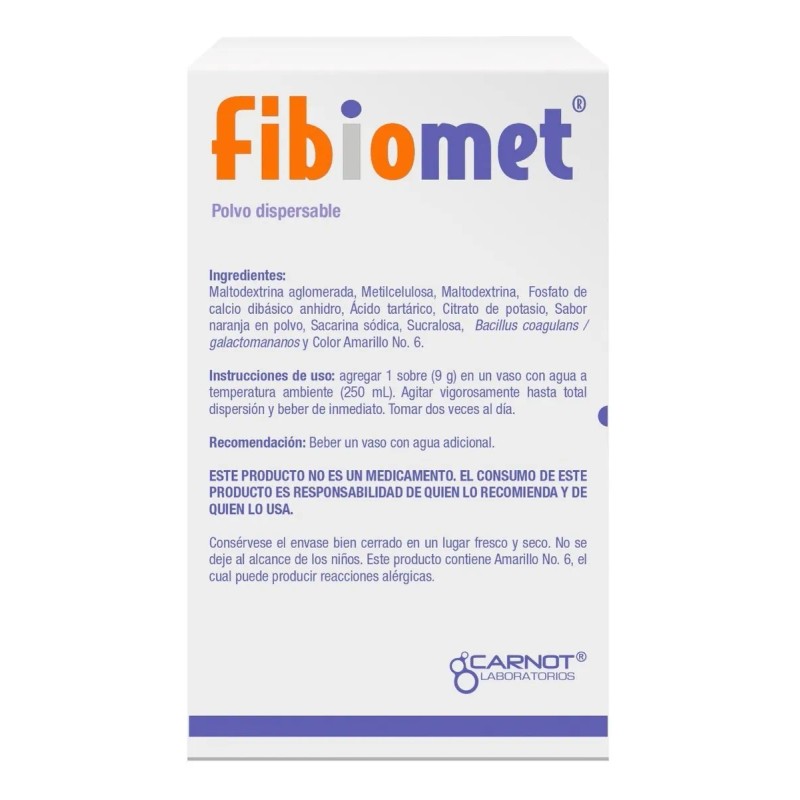 Suplemento Alimenticio Fibiomet Naranja 10 Sobres De 9 Gr