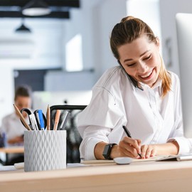 4Johor Pen Holder - 360° Rotating, 5 Slot Pen Holder For Desk. Pencil Holder For Office,School,Dorm Room&Vanity, Desk Accessories(White)