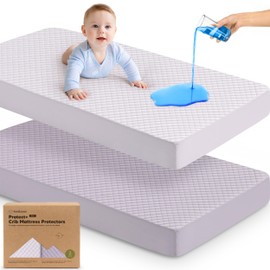 Waterproof Crib Mattress Protector Cover Fitted - 2-Pack Quiet Baby Mattress Topper Crib Sheets, 52" x 28" Quilted Cotton Toddler Baby Pad Sheet Liner, Easy Fit, Durable (Thistle)