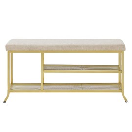 GAOMON Shoe Bench, 2-Tier Shoe Storage Bench for Entryway, Storage Organizer with Cushion, Metal Frame, Adjustable Shelf for Hallway, Bedroom, Living Room, Dorm (A-Elegant Gold)