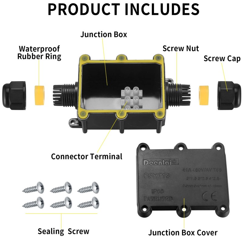 IP68 Waterproof Junction Box, 2 Way Cable Connector, External Junction