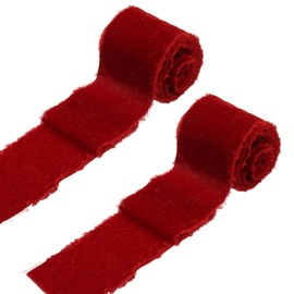 sourcing map 2 Roll Velvet Ribbon, 3 Inch x 3 Yard Handmade Silk Fringe Frayed Ribbon Raw Edge for Flower Bouquet Wrapping Wedding Decoration Bridal DIY Crafts, Dark Orange