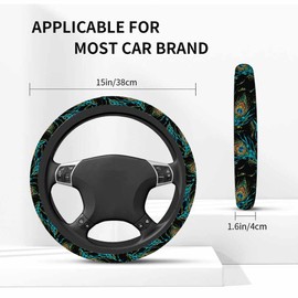 NOMEDOGYIm Peacock Feathers Steering Wheel Cover Blue and Green Steering Wheel Cover for Women Men Anti-Slip Breathable Steering Wheel Protector Car Accessories