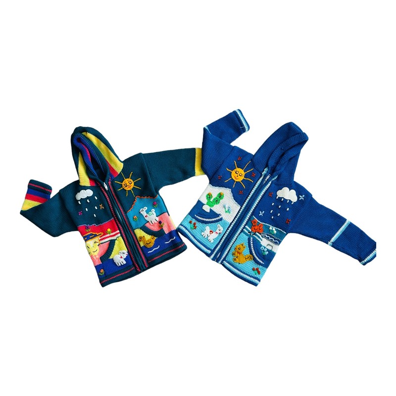 Peruvian Wool Knitted Sweater with hoodie for babies & toddlers,