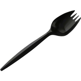 Black Plastic Spork, 5 1/2 Inches long sporks for take-out restaurants Cutlery Sporks Medium Weight Polypropylene Disposable Silverware (100)
