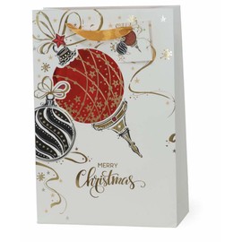 Boston International Gift Bag Christmas Holiday Gifting Paper Bags with Handles, Medium, Red Ornaments