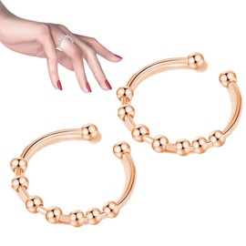 WINTTY Stress Relief Ring, 2 Piece Set, Stainless Steel Ring, Beaded, Ring Spinner, Movable Runner, Jewelry, Uni, Adjustable, Rotation, Unisex (Pink Gold)