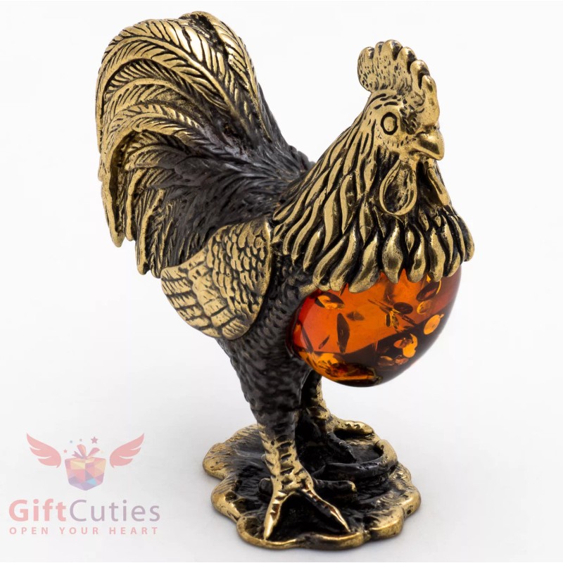 Solid Brass Amber Figurine of bird Golden Rooster IronWork