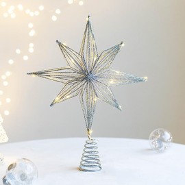 Y-yxdzsw 9.8" Lighted Star of Bethlehem Christmas Tree Toppe BatteryOperated Xmas Tree Decoration for Home, Holiday Thanksgiving New Year Parties Festive Tree Ornament (Silver)