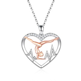 Gymnastics Necklace for Girls - 925 Sterling Silver Heartbeat Gymnastic Pendant Birthday Jewelry Gifts for Gymnast Granddaughter Women (CZ)