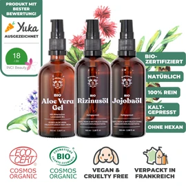 Bionoble Wellness Set for Women 3 x 100 ml - Organic Aloe Vera Gel, Castor Oil, Jojoba Oil - The Perfect Gift: Organic Products in Aesthetic Packaging - Beauty Set Face, Hair