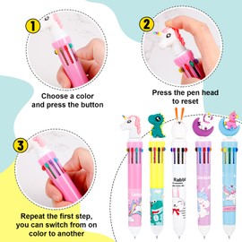 AKlamater 5 Pack Multi Coloured Pens All In One, 10-in-1 Retractable Ballpoint Pens, Multicolour Pens Ballpoint Pen with 0.5mm for School Office Supplies Students Children