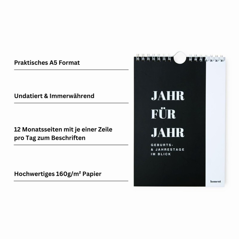 Homent Birthday Calendar A5 for Entering Birthdays & Anniversaries, Perpetual