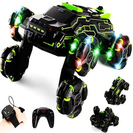 Chandler RC Car Rechargeable USB 6 Wheels Drive Smoke Light Dual Grip Remote Control Hand Gesture Sensor an Off Road Climbing Drift Stunt 360 Degree Rotating Flipping Back Car JC03 (Green)