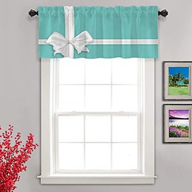 Shrahala White Elegant Turquoise Kitchen Valances Half Window Curtain, Elegant Turquoise Christmas Kitchen Valance for Window Ink Printing Kitchen Valances Curtains for Kitchen Decoration 52x18 inch