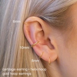 DAILI Small Gold Hoop Earrings, Lightweight 14K Gold Plated Huggie Hoop Earrings for Cartilage Helix Tragus, Hypoallergenic Earrings for Women Men, Tiny Thin Hoops Surgical Steel Endless Hoops