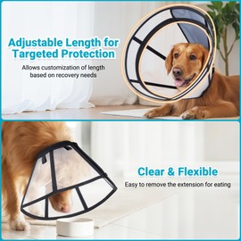 Didopet Dog Cone, Transparent Recovery Collar for Large Medium Small Pets, Adjustable Length, Soft Cone for Dogs to Stop Licking, Padded Elizabethan Collar with Elastic Loops After Surgery Visibility