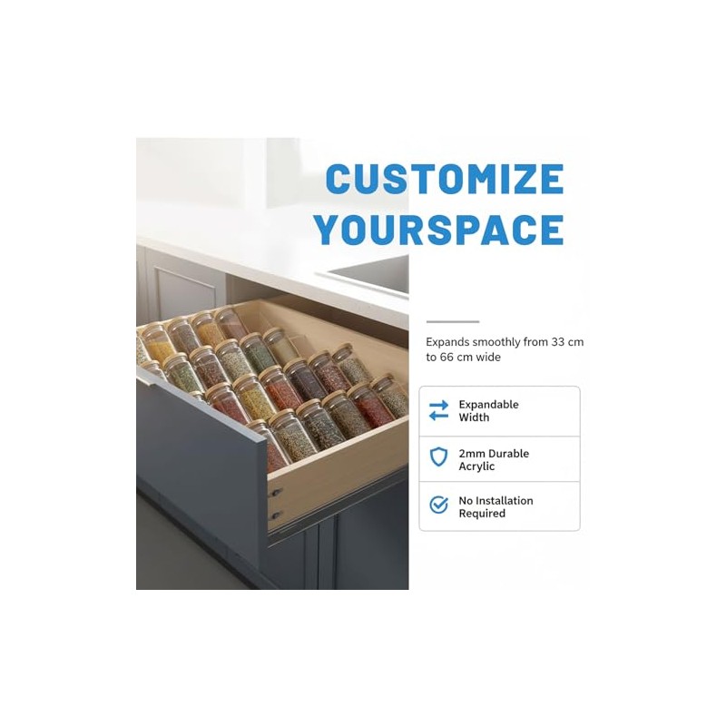 Pack of 4 Adjustable Spice Rack for Drawers, Spice Rack,