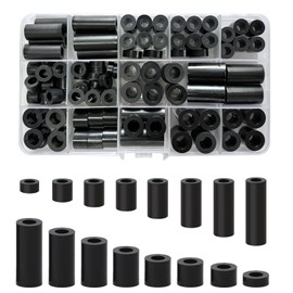 102pcs Plastic Spacers Washers Assorted,M6/M8 Nylon Spacers Fixings Washers For Insulation Column,16 Different Sizes Non-Threaded Column Standoff Support (Black)