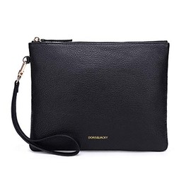 Doris&Jacky Goatskin Leather Wristlet Clutch Purse For Women Large Soft Designer Wallet With Strap