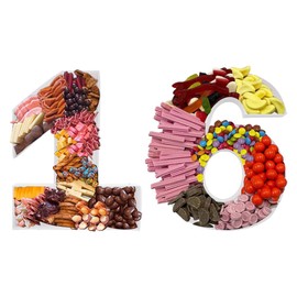 15in Cardboard Number Shape Box Fillable Tray, Food Charcuterie Board, Cupcake Sweet Party Decor (Number 16)