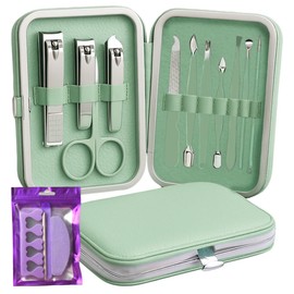 Professional Nail Clippers Kit 11pc with Nail File, Toe Separators, Wooden Cuticle Stick & Pumice Tool, Stainless Steel Pedicure Grooming Set for Travel & Home Use