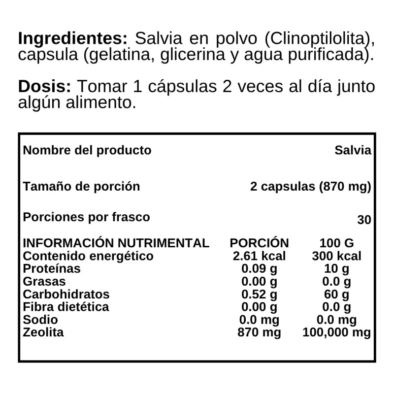 Salvia Polvo Cápsulas Suplemento Alimenticio Sabor