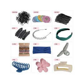 Conair Hair Accessories for Women 1223 PCS, Includes Hair Claws Clips Boho Hair Ties