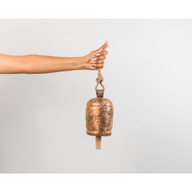 LIMBAD Metal Indian Giant Cow Bells Huge Vintage Handmade Rustic Inspired Meditation Decorative Cow Bell with Jute Hanging Rope (7 INCH Long Bell)