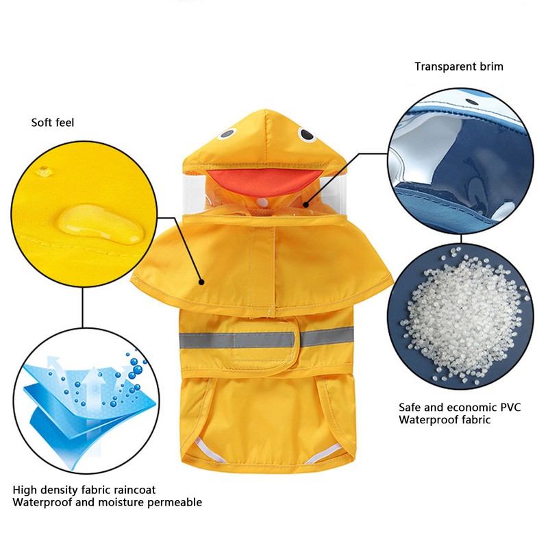 Dog Raincoat Waterproof Transparent PVC Brim Adjustable Hooded Dog Rain