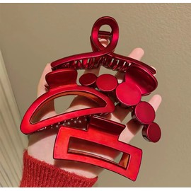 YOOOYOOO Hair Claw Clip, Light Big Strong Hold Nonslip Glossy Clips for Thick & Thin Hair & Curly Hair, 90's Vintage Jaw Clips, Wedding Party Banquet (5 Count, Red)