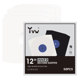 YVW 50Pcs Vinyl Record Inner Sleeves, White Kraft Paper Record Sleeves with Poly Lined for 12" Records, Corner Cut Design Acid Free Album Covers, Vinyl Record Album Covers LP Jacket Protective