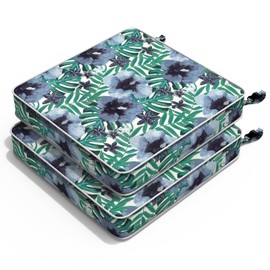 Melody Elephant Outdoor Chair Cushions 22x22x3 Inch, Patio Seat Cushion Furniture Swing Set of 2, Water Repellent Chairs Wicker Cushion Pads with Couch Sofa in Garden, Blue Salmone Tropical