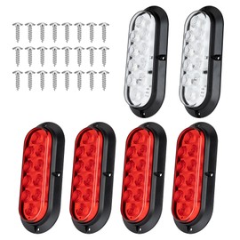 RUNBAITOO 6PCS 6 Inch Oval LED Trailer Tail Lights, 10 LEDs Surface Mount Stop Turn Brake Reverse Back Up Tail Lights, 12V DC Low High Brightness, Waterproof for Truck RV Boat Trailer Bus