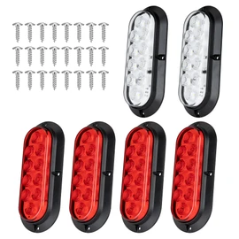 RUNBAITOO 6PCS 6 Inch Oval LED Trailer Tail Lights, 10 LEDs Surface Mount Stop Turn Brake Reverse Back Up Tail Lights, 12V DC Low High Brightness, Waterproof for Truck RV Boat Trailer Bus