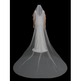 SAMKY 2 Tier Plain Cut Edge Bridal Wedding Veil - White Cathedral Length 120"