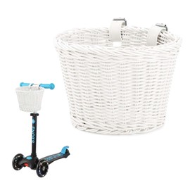 Bike Basket Kids Front, Hand-Woven Bicycle Front Basket, Multi-Color Boys Girls Front Bicycle Basket Tricycle Cruiser Bikes & Folding Bike Basket for Kids Adults (White)