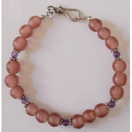 Unbranded Bracelet, Light Purple Resin and Amethyst Beads, Sterling Clasp, 7"