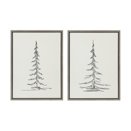 Kate and Laurel Sylvie Minimalist Evergreen Trees Sketch Framed Canvas Set by The Creative Bunch Studio, 2 Piece 18x24, Gray, 2