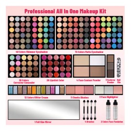 Kit De Maquillaje Profesional 193 – Set Completo con Sombra Brillante y Mate, Corrector, Labiales, Rubor, Iluminador, Base, Brochas y Más – Ideal para Regalo a Esposa, Novia, Familiares o Amigas