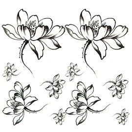 Oottati 2 Sheets Tiny Small Temporary Tattoos For Women Men Finger Hands Neck Wrist Face, Cute Long Lasting Cartoon Fake Tattoo Stickers For Kids Boys Girls Black Lotus Flower