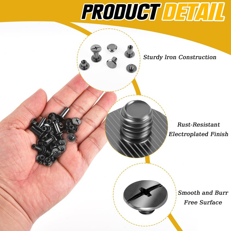 110 Sets Chicago Screws Kit- M5x4,5,6,8,10,12mm Assorted Leather Screw Rivets