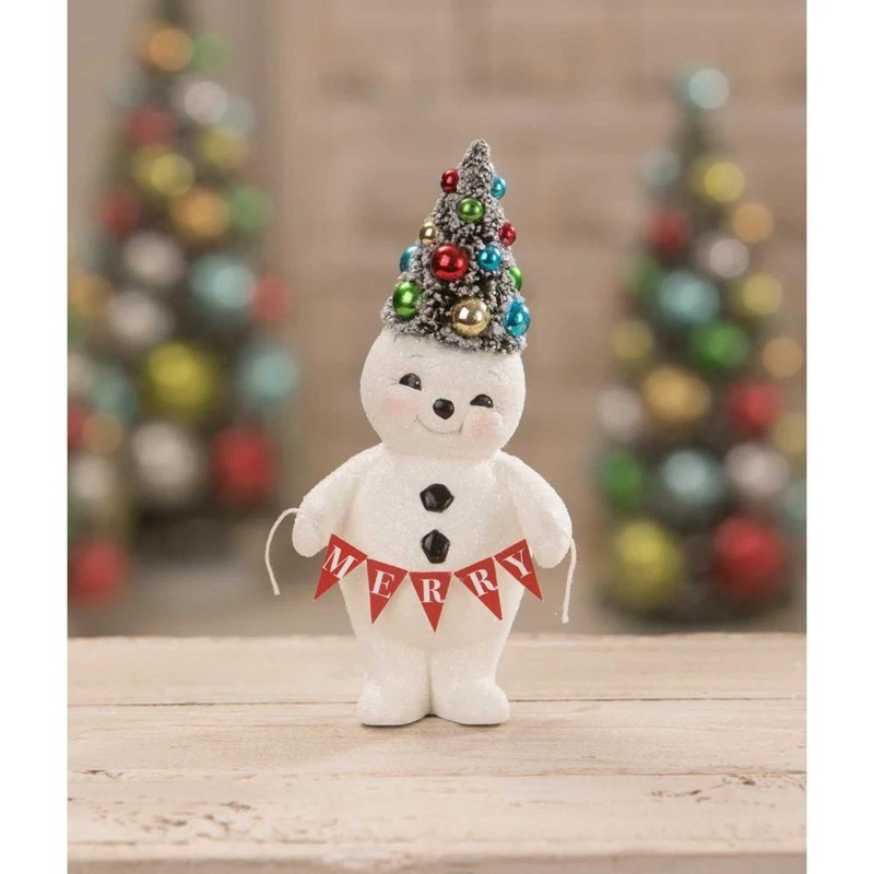 Bethany Lowe Retro Merry Snowman with Tree Small