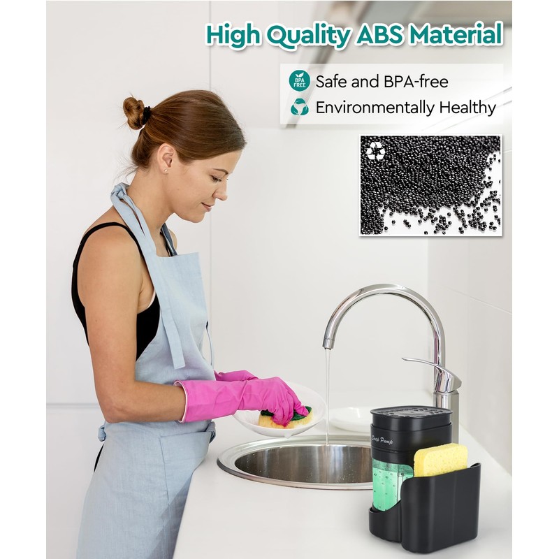Dish Soap Dispenser with Sponge Holder, Soap Dispenser for Kitchen